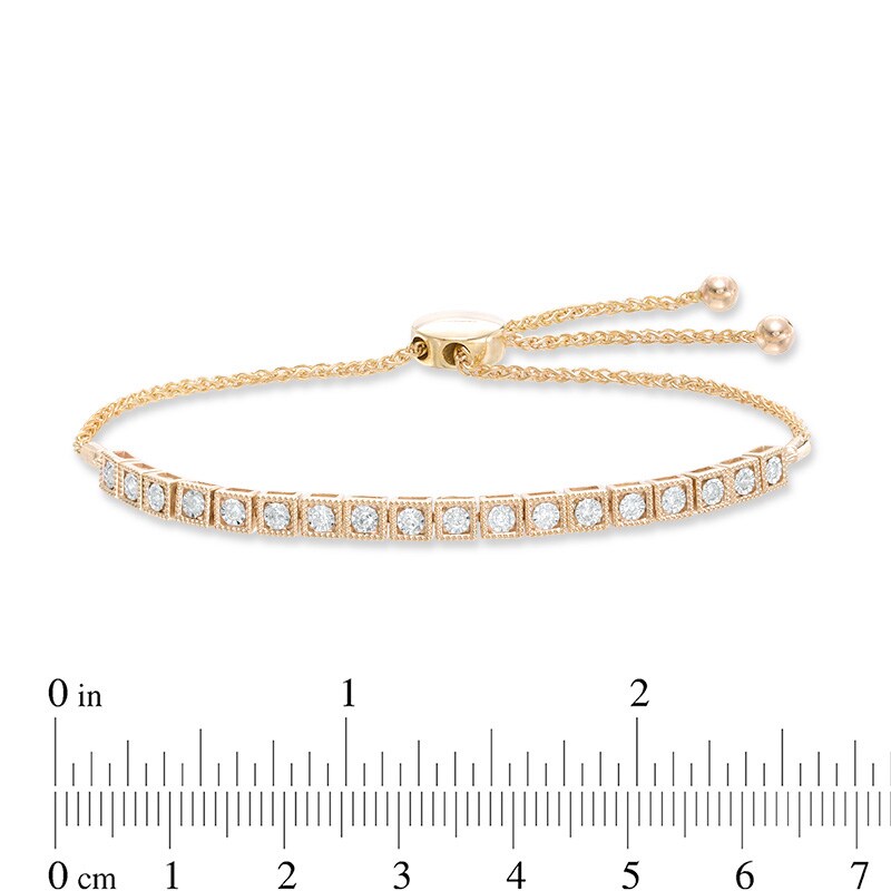 Main Image 2 of Previously Owned - 1/4 CT. T.W. Diamond Block Bolo Bracelet in 10K Gold - 9.5"