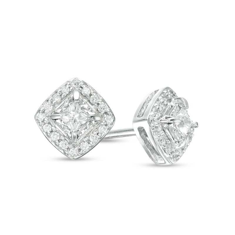 Main Image 1 of Previously Owned - 1/4 CT. T.W. Princess-Cut Diamond Frame Stud Earrings in 10K White Gold