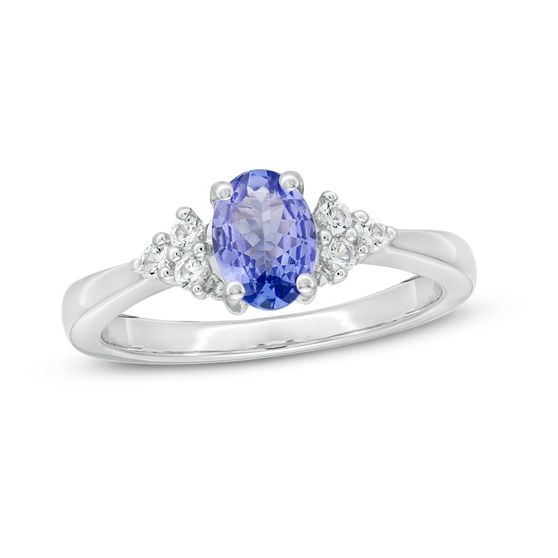 Main Image 1 of Previously Owned - Oval Tanzanite and Lab-Created White Sapphire Tri-Sides Ring in Sterling Silver