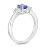 Thumbnail Image 3 of Previously Owned - Oval Tanzanite and Lab-Created White Sapphire Tri-Sides Ring in Sterling Silver