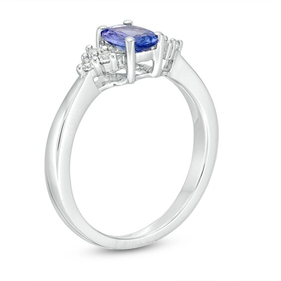 Previously Owned - Oval Tanzanite and Lab-Created White Sapphire Tri-Sides Ring in Sterling Silver