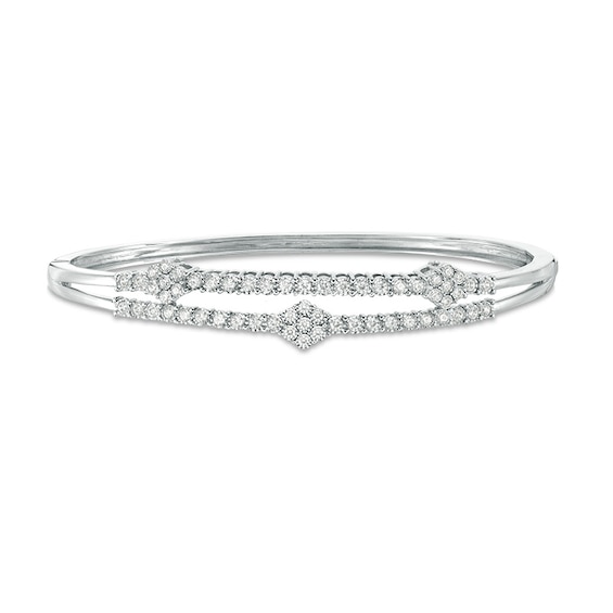 Previously Owned - 1 CT. T.w. Composite Diamond Three Flower Bangle in 10K White Gold