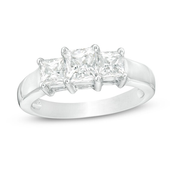 Previously Owned - 1-1/2 CT. T.w. Princess-Cut Diamond Three Stone Engagement Ring in 14K White Gold