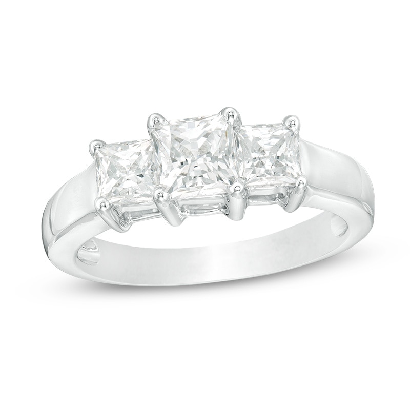 Main Image 1 of Previously Owned - 1-1/2 CT. T.W. Princess-Cut Diamond Three Stone Engagement Ring in 14K White Gold