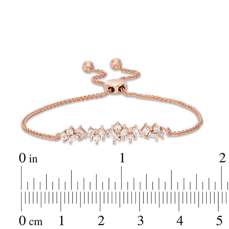 Main Image 2 of Previously Owned - 1/2 CT. T.W. Baguette and Round Diamond Scatter Bolo Bracelet in 10K Rose Gold - 9.5"