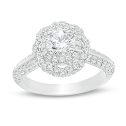 Previously Owned - 1-1/2 CT. T.W. Diamond Scallop Frame Engagement Ring in 14K White Gold