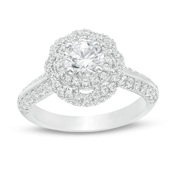 Previously Owned - 1-1/2 CT. T.w. Diamond Scallop Frame Engagement Ring in 14K White Gold