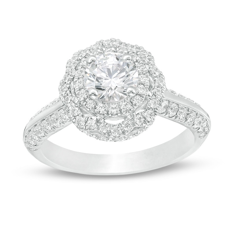 Main Image 1 of Previously Owned - 1-1/2 CT. T.W. Diamond Scallop Frame Engagement Ring in 14K White Gold