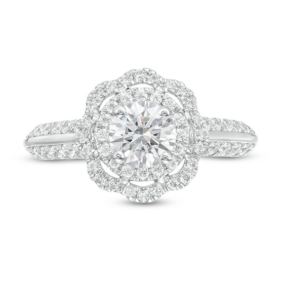 Previously Owned - 1-1/2 CT. T.w. Diamond Scallop Frame Engagement Ring in 14K White Gold