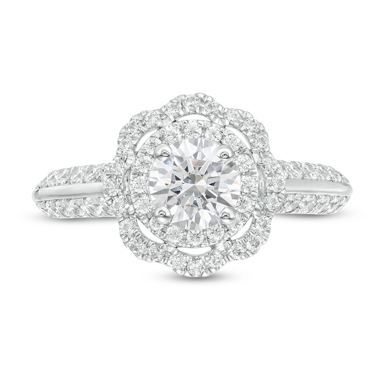 Main Image 2 of Previously Owned - 1-1/2 CT. T.W. Diamond Scallop Frame Engagement Ring in 14K White Gold