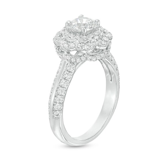 Previously Owned - 1-1/2 CT. T.w. Diamond Scallop Frame Engagement Ring in 14K White Gold