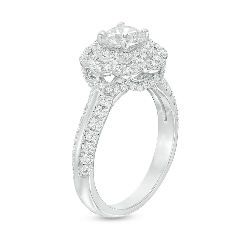 Main Image 3 of Previously Owned - 1-1/2 CT. T.W. Diamond Scallop Frame Engagement Ring in 14K White Gold