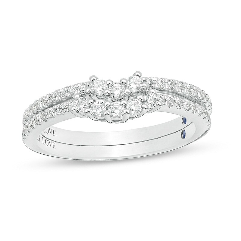 Main Image 1 of Previously Owned - Vera Wang Love Collection 3/8 CT. T.W. Diamond Contour Two Piece Band Set in 14K White Gold
