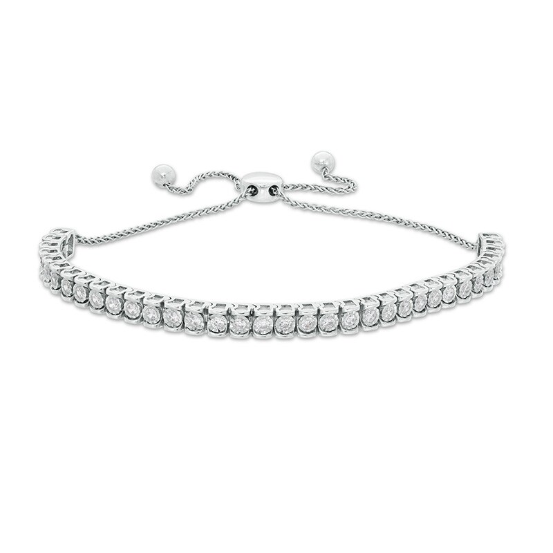Main Image 1 of Previously Owned - 1 CT. T.W. Diamond Tennis Bolo Bracelet in 10K White Gold - 9.5&quot;