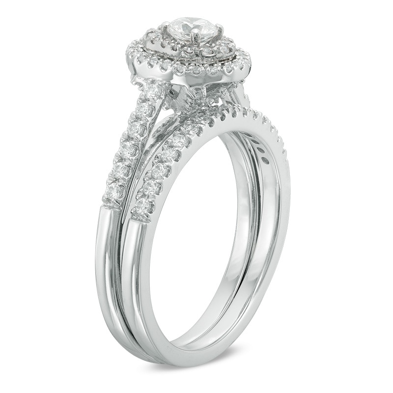 Main Image 2 of Previously Owned - 3/4 CT. T.W. Diamond Double Oval Frame Bridal Set in 14K White Gold