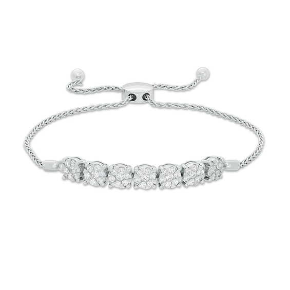 Previously Owned - 1 CT. T.w. Composite Diamond Seven Stone Bolo Bracelet in 10K White Gold - 9.0"