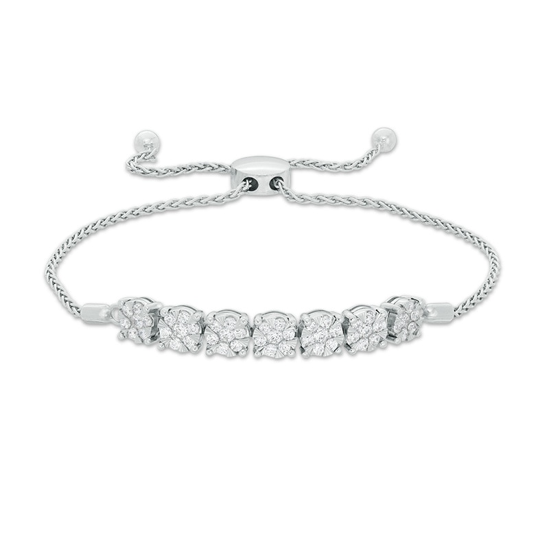 Main Image 1 of Previously Owned - 1 CT. T.W. Composite Diamond Seven Stone Bolo Bracelet in 10K White Gold - 9.0"