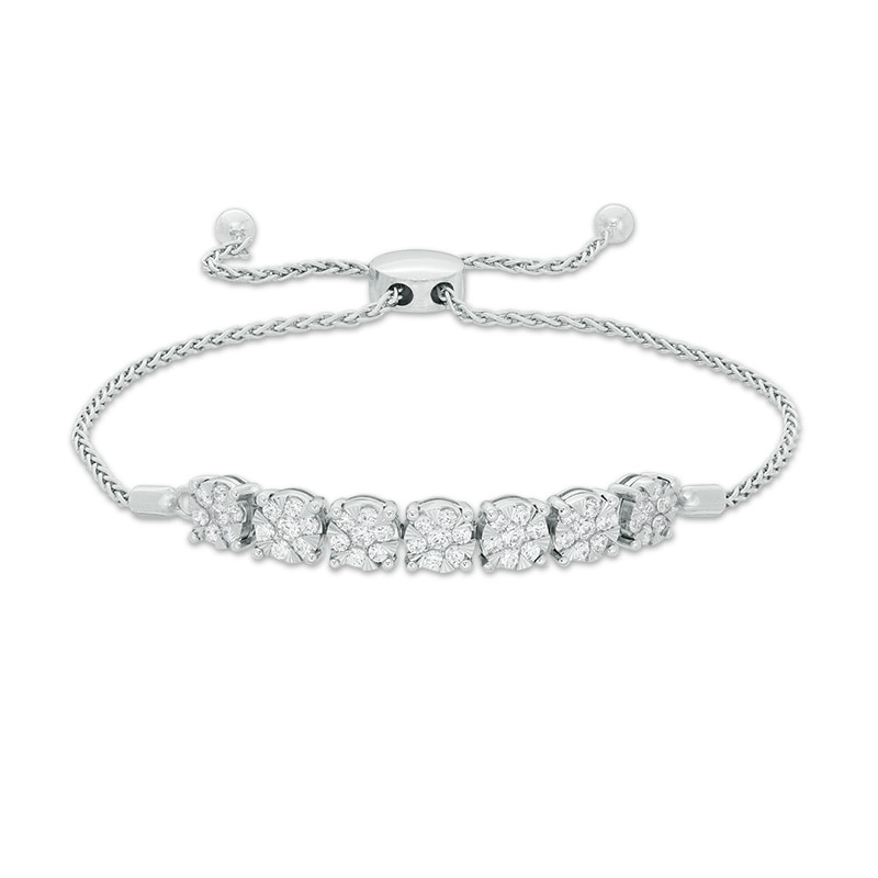 Previously Owned - 1 CT. T.W. Composite Diamond Seven Stone Bolo Bracelet in 10K White Gold - 9.0"