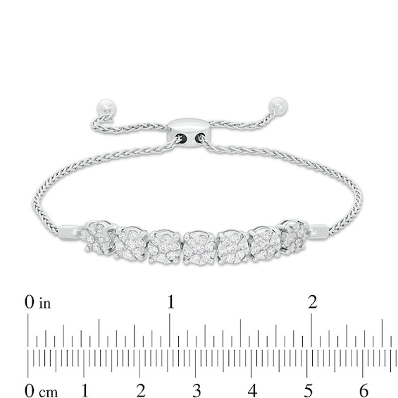 Previously Owned - 1 CT. T.w. Composite Diamond Seven Stone Bolo Bracelet in 10K White Gold - 9.0"