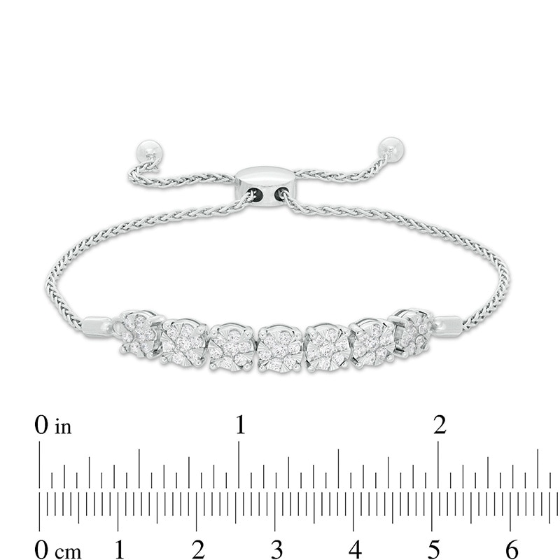 Main Image 2 of Previously Owned - 1 CT. T.W. Composite Diamond Seven Stone Bolo Bracelet in 10K White Gold - 9.0"