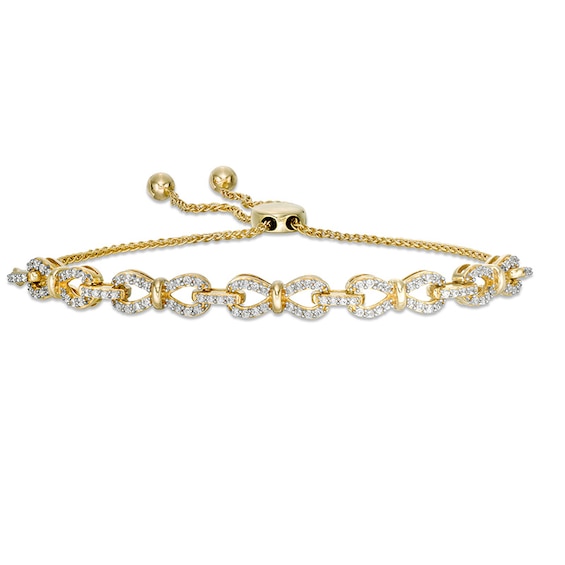 Previously Owned - 1/2 CT. T.w. Diamond Bow Link Bolo Bracelet in 10K Gold - 9.5"