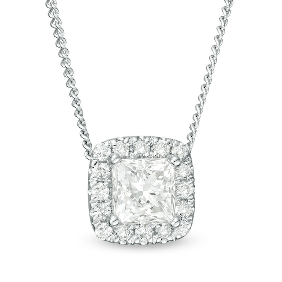 Previously Owned - 1/3 CT. T.w. Princess-Cut Diamond Frame Pendant in 14K White Gold (I/Si2)