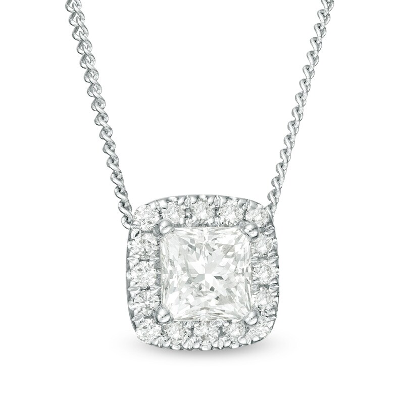 Main Image 1 of Previously Owned - 1/3 CT. T.W.  Princess-Cut Diamond Frame Pendant in 14K White Gold (I/SI2)