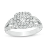 Thumbnail Image 1 of Previously Owned - 1 CT. T.W. Diamond Past Present Future® Double Cushion Frame Engagement Ring in 14K White Gold