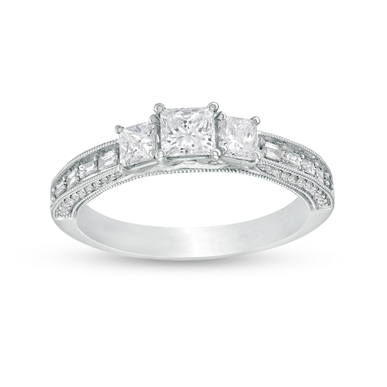 Previously Owned - 1 CT. T.w. Diamond Past Present FutureÂ® Vintage-Style Engagement Ring in 14K White Gold