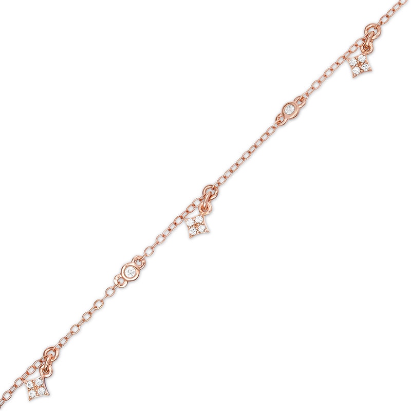 Main Image 1 of Previously Owned - 1/3 CT. T.W. Diamond Square Dangle Station Anklet in 10K Rose Gold - 10"