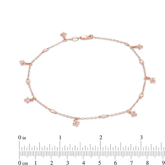 Previously Owned - 1/3 CT. T.w. Diamond Square Dangle Station Anklet in 10K Rose Gold - 10"