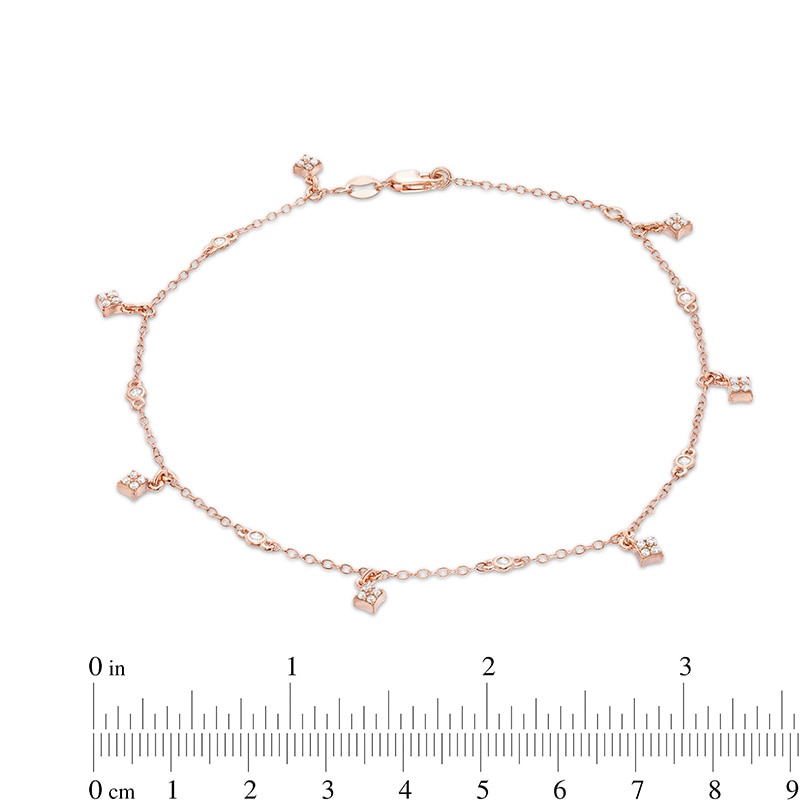 Main Image 4 of Previously Owned - 1/3 CT. T.W. Diamond Square Dangle Station Anklet in 10K Rose Gold - 10"