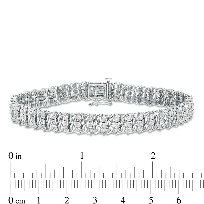 Main Image 4 of Previously Owned - 1 CT. T.W. Diamond Triple Row Twist Bracelet in Sterling Silver - 7.5"