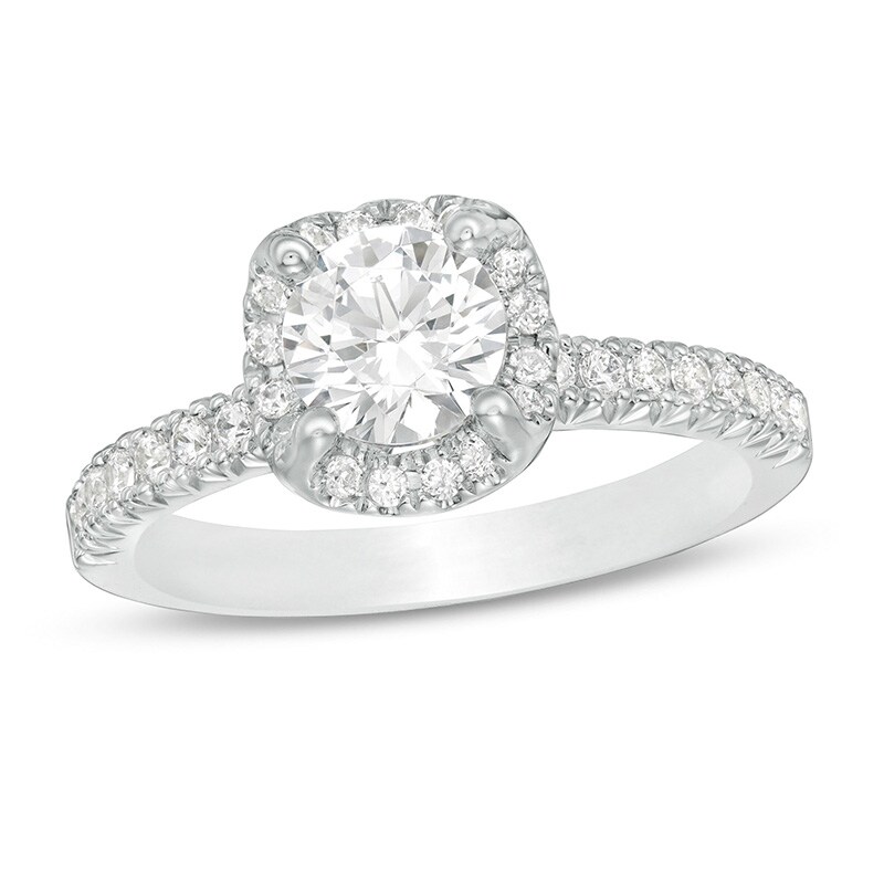Main Image 1 of Previously Owned - 1-3/8 CT. T.W. Diamond Cushion Frame Engagement Ring in 14K White Gold