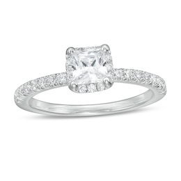 Previously Owned - 1 CT. T.W. Princess-Cut Diamond Cushion Frame Engagement Ring in 14K White Gold (I/I2)