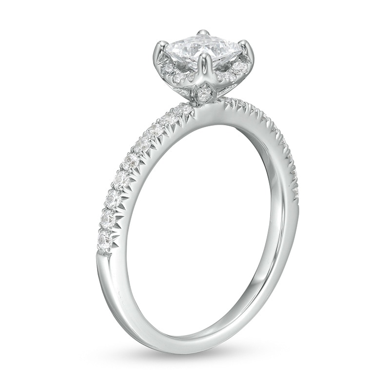 Main Image 3 of Previously Owned - 1 CT. T.W. Princess-Cut Diamond Cushion Frame Engagement Ring in 14K White Gold (I/I2)
