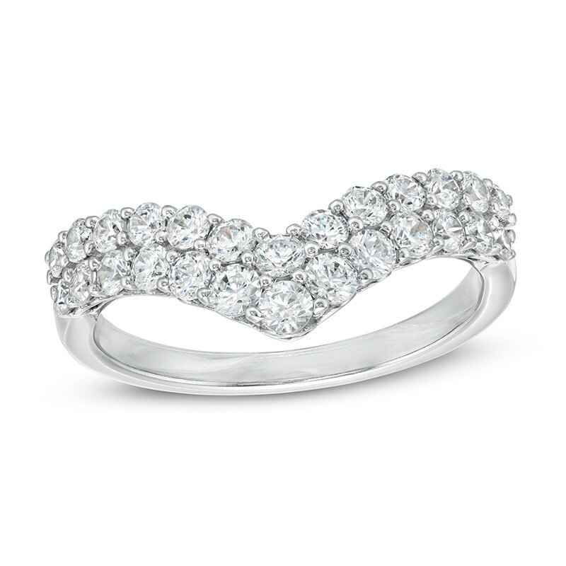 Main Image 1 of Previously Owned - 1 CT. T.W. Diamond Double Chevron Anniversary Band in 14K White Gold