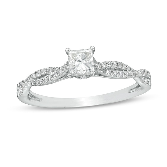 Previously Owned - 1/2 CT. T.w. Princess-Cut Diamond Twist Shank Engagement Ring in 14K White Gold (I/I2)