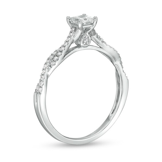 Previously Owned - 1/2 CT. T.w. Princess-Cut Diamond Twist Shank Engagement Ring in 14K White Gold (I/I2)