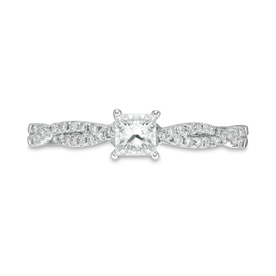Previously Owned - 1/2 CT. T.w. Princess-Cut Diamond Twist Shank Engagement Ring in 14K White Gold (I/I2)