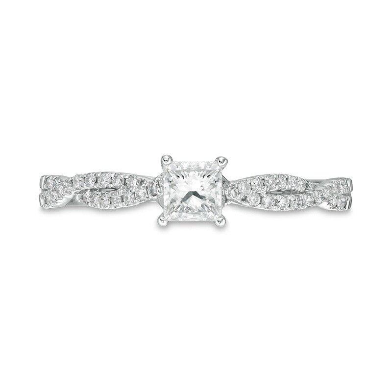 Main Image 4 of Previously Owned - 1/2 CT. T.W. Princess-Cut Diamond Twist Shank Engagement Ring in 14K White Gold (I/I2)