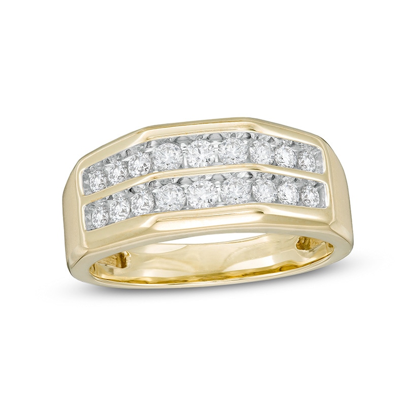 Main Image 1 of Previously Owned - Men's 3/4 CT. T.W. Diamond Double Row Wedding Band in 10K Gold
