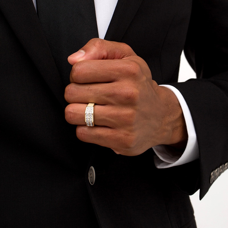 Main Image 2 of Previously Owned - Men's 3/4 CT. T.W. Diamond Double Row Wedding Band in 10K Gold