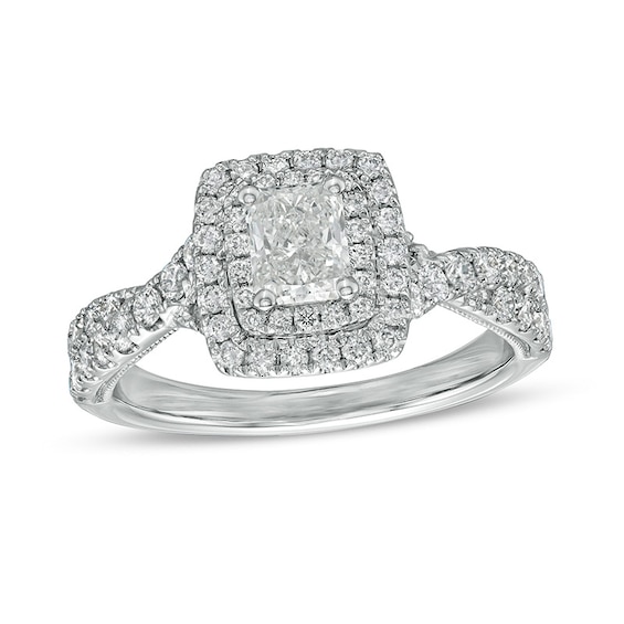 Previously Owned - 1-1/4 CT. T.w. Radiant-Cut Diamond Frame Vintage-Style Engagement Ring in 14K White Gold (I/Si2)