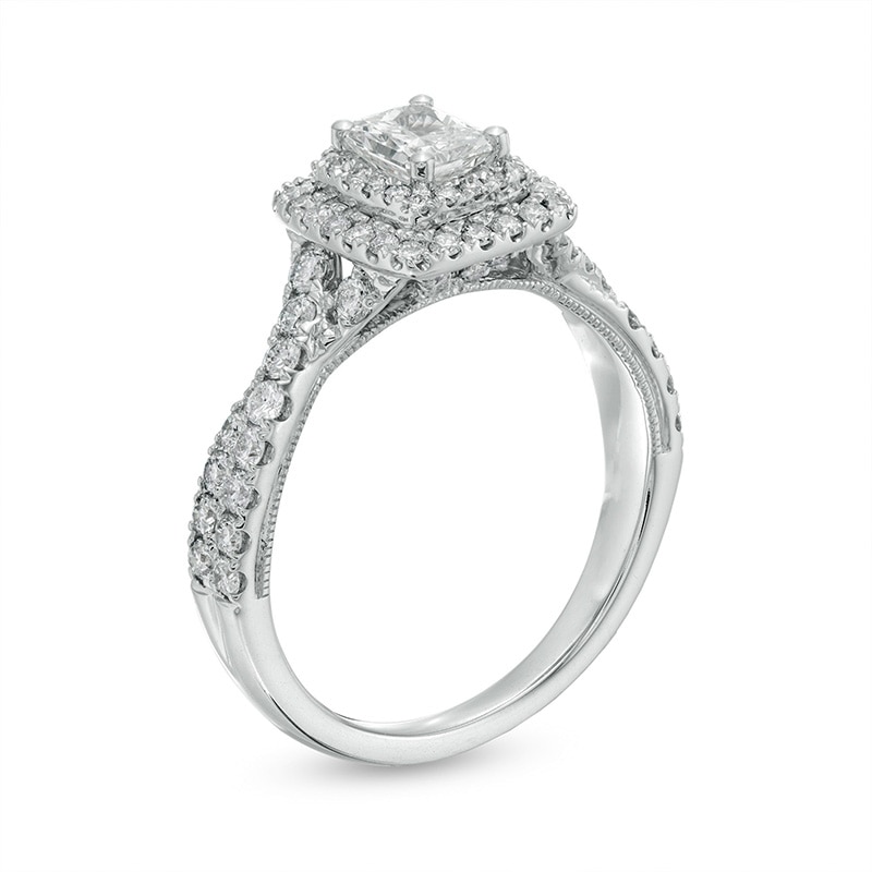 Main Image 3 of Previously Owned - 1-1/4 CT. T.W. Radiant-Cut Diamond Frame Vintage-Style Engagement Ring in 14K White Gold (I/SI2)