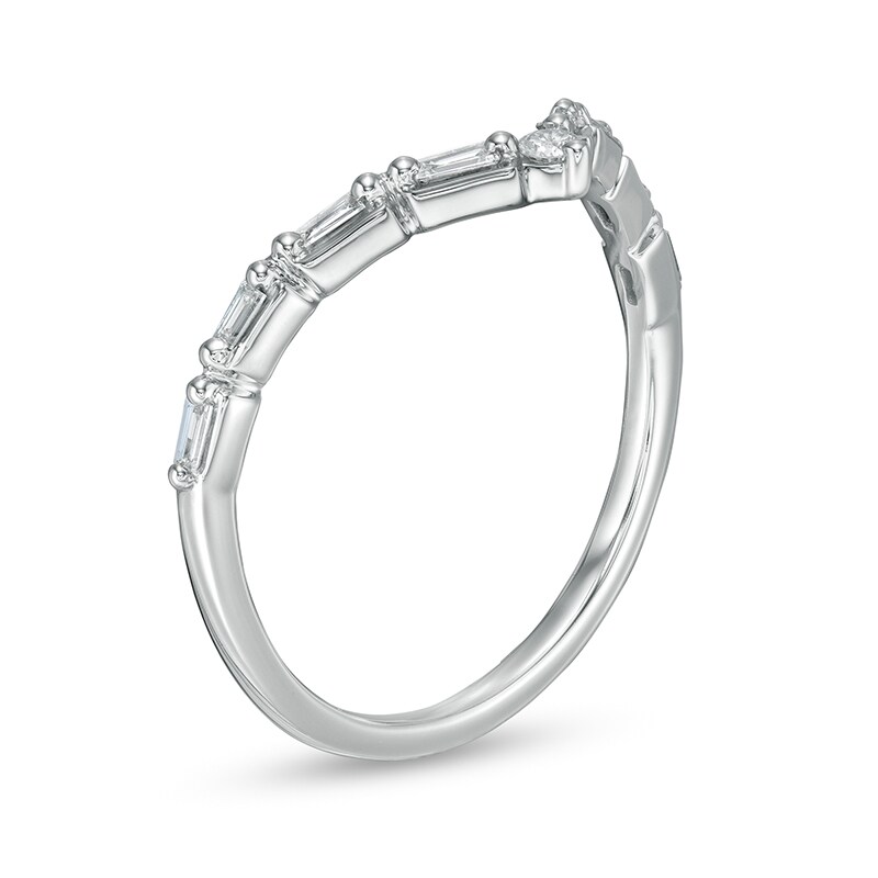 Main Image 3 of Previously Owned - 1/6 CT. T.W. Baguette and Round Diamond Chevron Anniversary Band in 14K White Gold