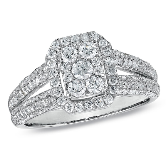 Previously Owned - 1 CT. T.w. Diamond Cluster Rectangular-Shaped Ring in 10K White Gold