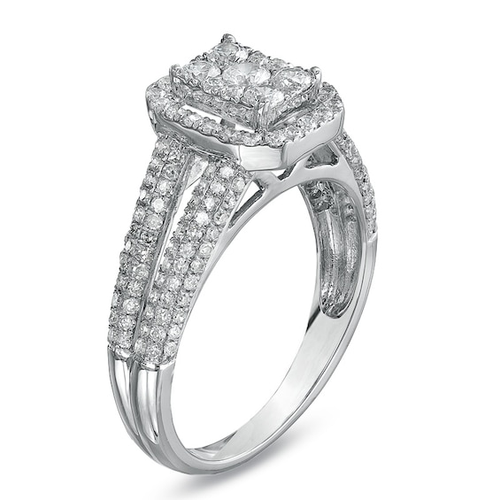 Previously Owned - 1 CT. T.w. Diamond Cluster Rectangular-Shaped Ring in 10K White Gold