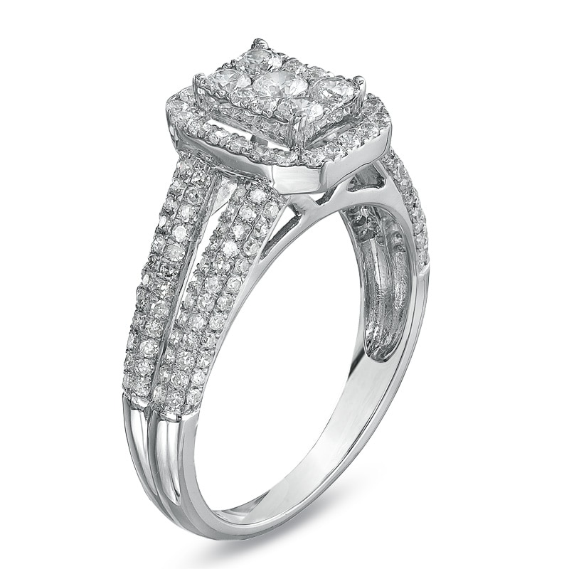 Main Image 2 of Previously Owned - 1 CT. T.W. Diamond Cluster Rectangular-Shaped Ring in 10K White Gold