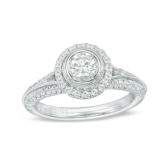 Previously Owned - Vera Wang Love Collection 1 CT. T.w. Diamond Frame Vintage-Style Engagement Ring in 14K White Gold